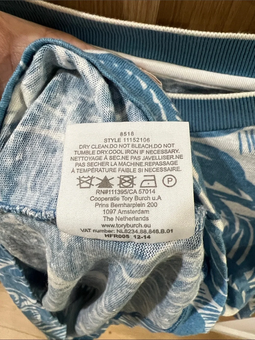 Tory Burch Blue and White Tropical Short Sleeve Tee size small
